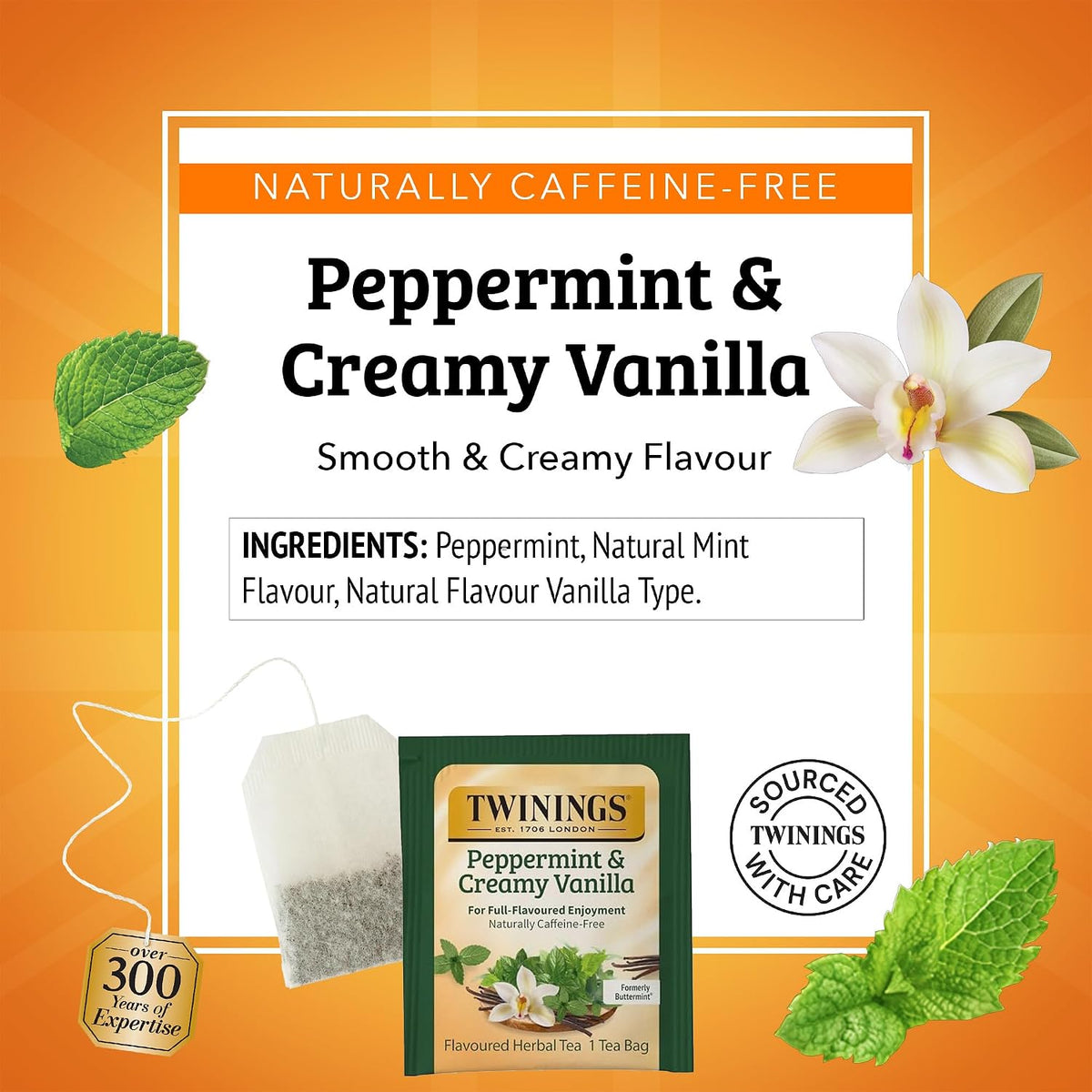Twinings Peppermint & Creamy Vanilla Herbal Tea Individually Wrapped Bags, 20 Count (Pack of 1), Formerly Buttermint, Naturally Caffeine-Free, Enjoy Hot or Iced, 20 Teabags