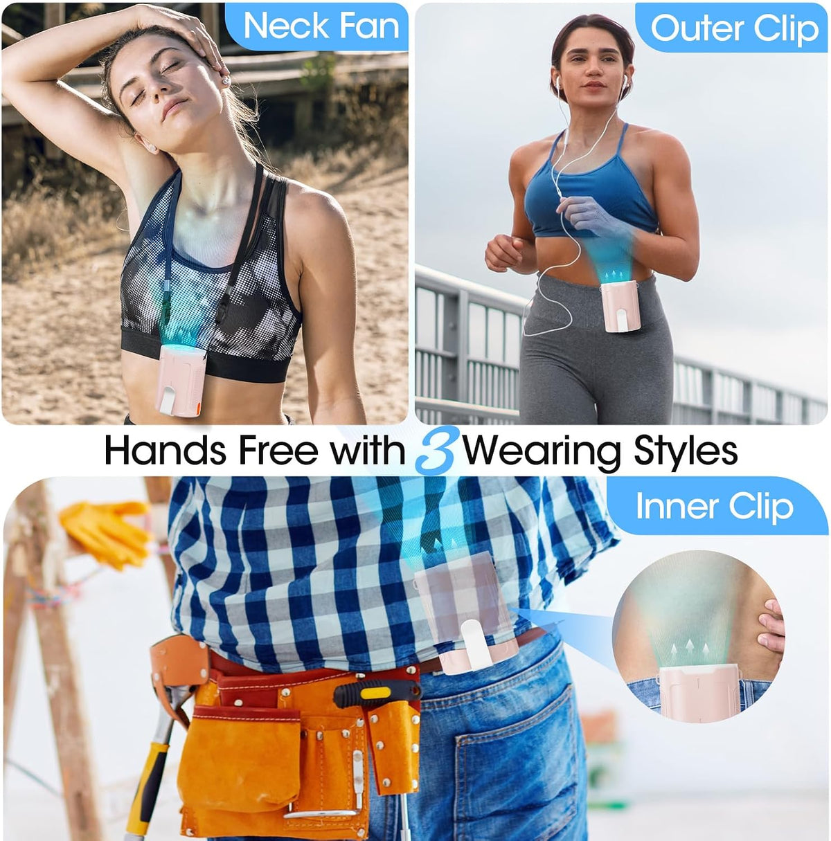 Heelkl 2026 AI Portable Fan Rechargeable, 4-Speed Strong Airflow, Personal Waist Fan with up to 25H of Working Time, Hands-Free Hanging Neck Fan, Wearable Belt Fan for Camping, Outdoor, Jobsite