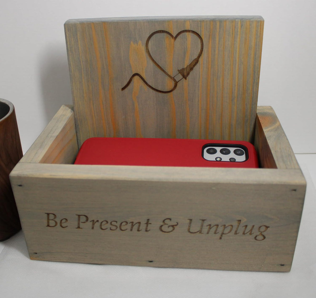 Unplug - Rustic Cell Phone Drop Box - Handcrafted from Hidden Pond Gardens! Made from Reclaimed Pine and Stained in barn Weather Grey. Handmade on Our Farm in Our barn. Made in The USA.