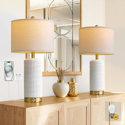 PoKat Touch Bedside Table Lamps with 2 USB for Bedroom Living Room, 25''