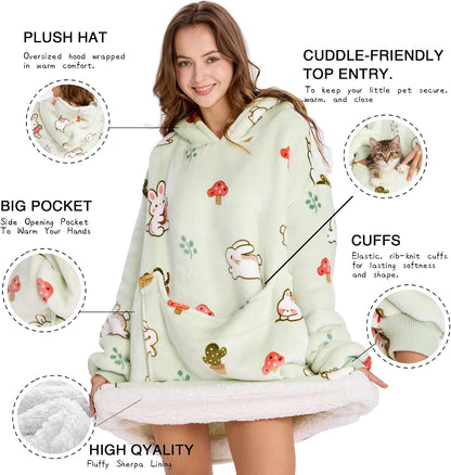 Aemilas Wearable Blanket Hoodie - Warm Sherpa Blanket Sweatshirt as Gifts for Adult Women Mom Men, One Size Fits All