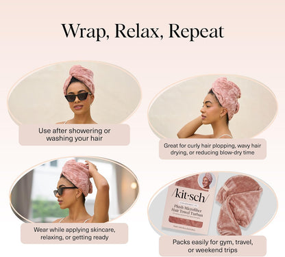 Kitsch Plush Microfiber Hair Towel Wrap for Women – Ultra Absorbent Microfiber Bath Towels for Wet, Curly, Long or Short Hair – Anti-Frizz Hair Wrap, Great Hair Care Gifts for Women