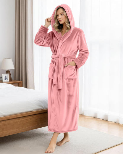 NY Threads Premium Womens Robe with Hood, Plush Fleece Long Bath Robe for Women, Fluffy Soft Women's Bathrobe