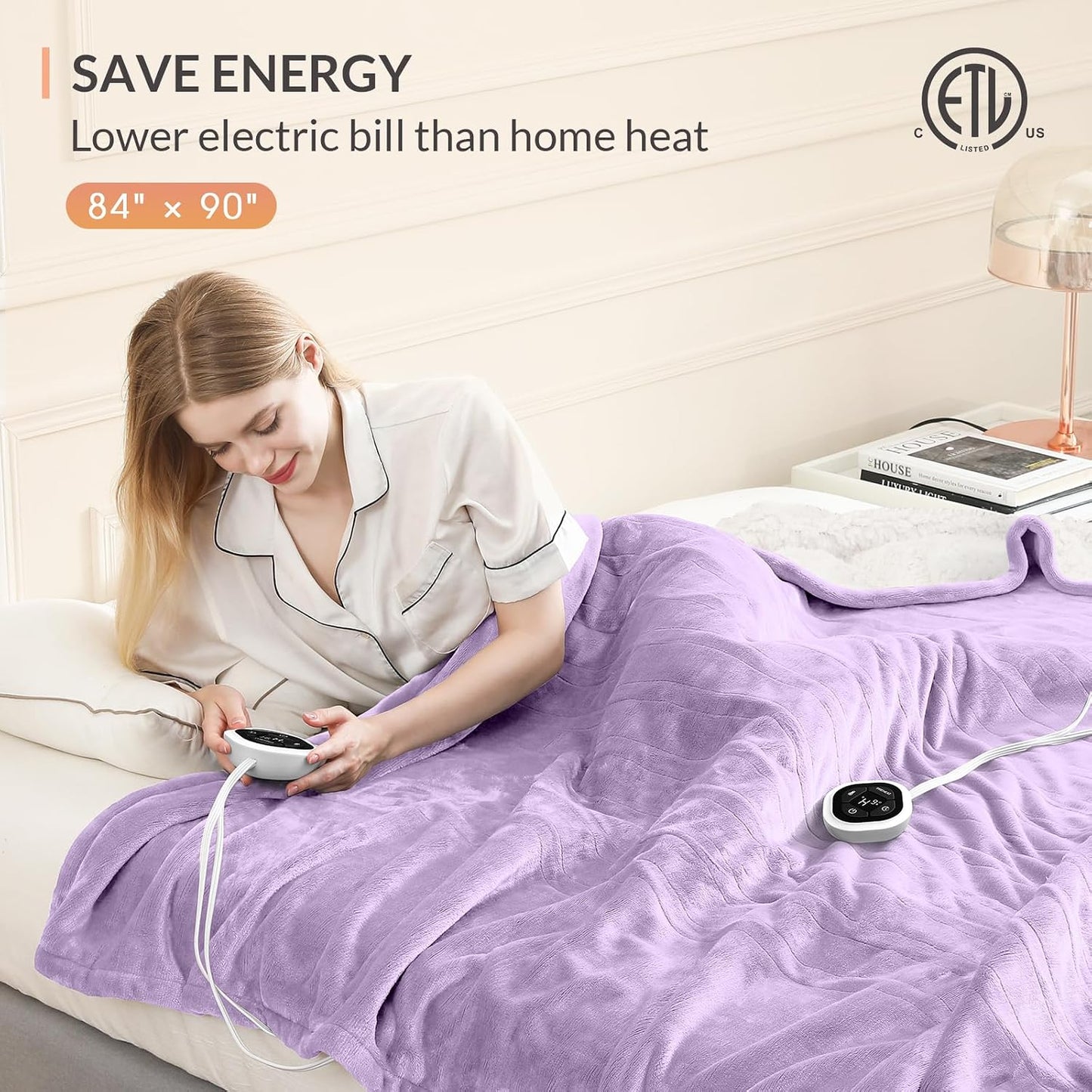 HOMLYNS LuxeHeat Heated Blanket Electric Blanket, Soft Flannel Sherpa Heated Throw, Heating Blanket with 5 Heat Settings, 3 hrs Timer Auto Shut Off (50x60 inches, Purple), Only for 120V Voltage Use