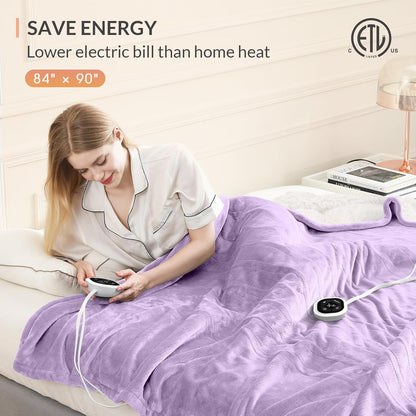 HOMLYNS LuxeHeat Heated Blanket Electric Blanket, Soft Flannel Sherpa Heated Throw, Heating Blanket with 5 Heat Settings, 3 hrs Timer Auto Shut Off (50x60 inches, Purple), Only for 120V Voltage Use
