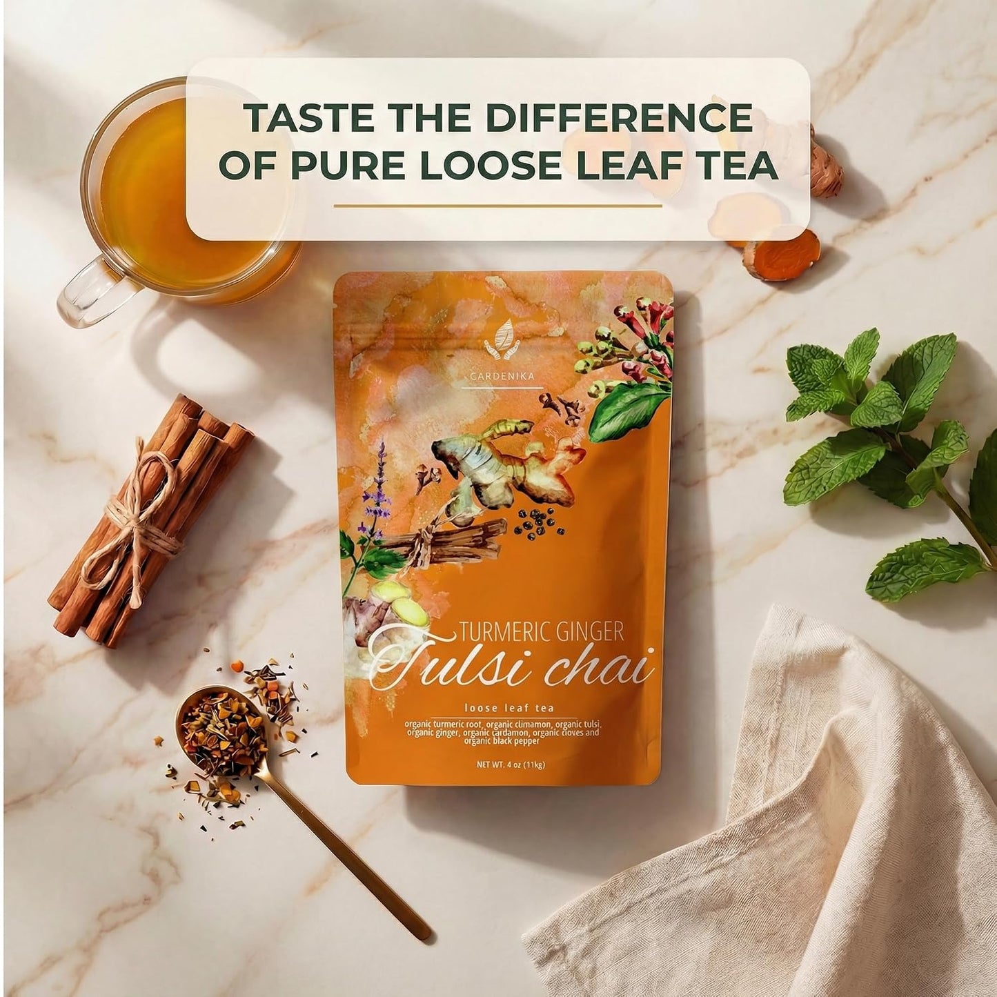 Gardenika Organic Loose Leaf Tea Sampler – 8 Pack, 1 LB – Herbal and Naturally Caffeine-Free Set - Ayurvedic Assortment Blend