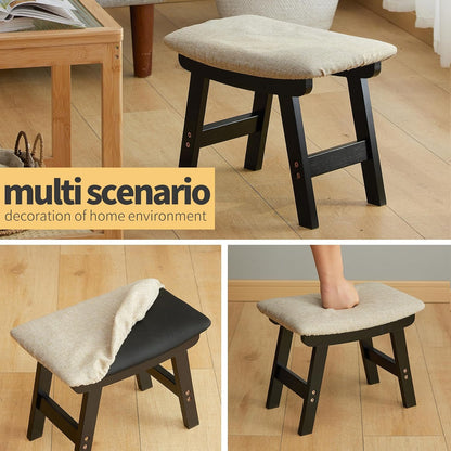 Foot Stool Ottoman Foot Rest Under Desk,Small Stool for Living Room, Bedroom and Kitchen (Brown Legs - Beige Stool Surface)