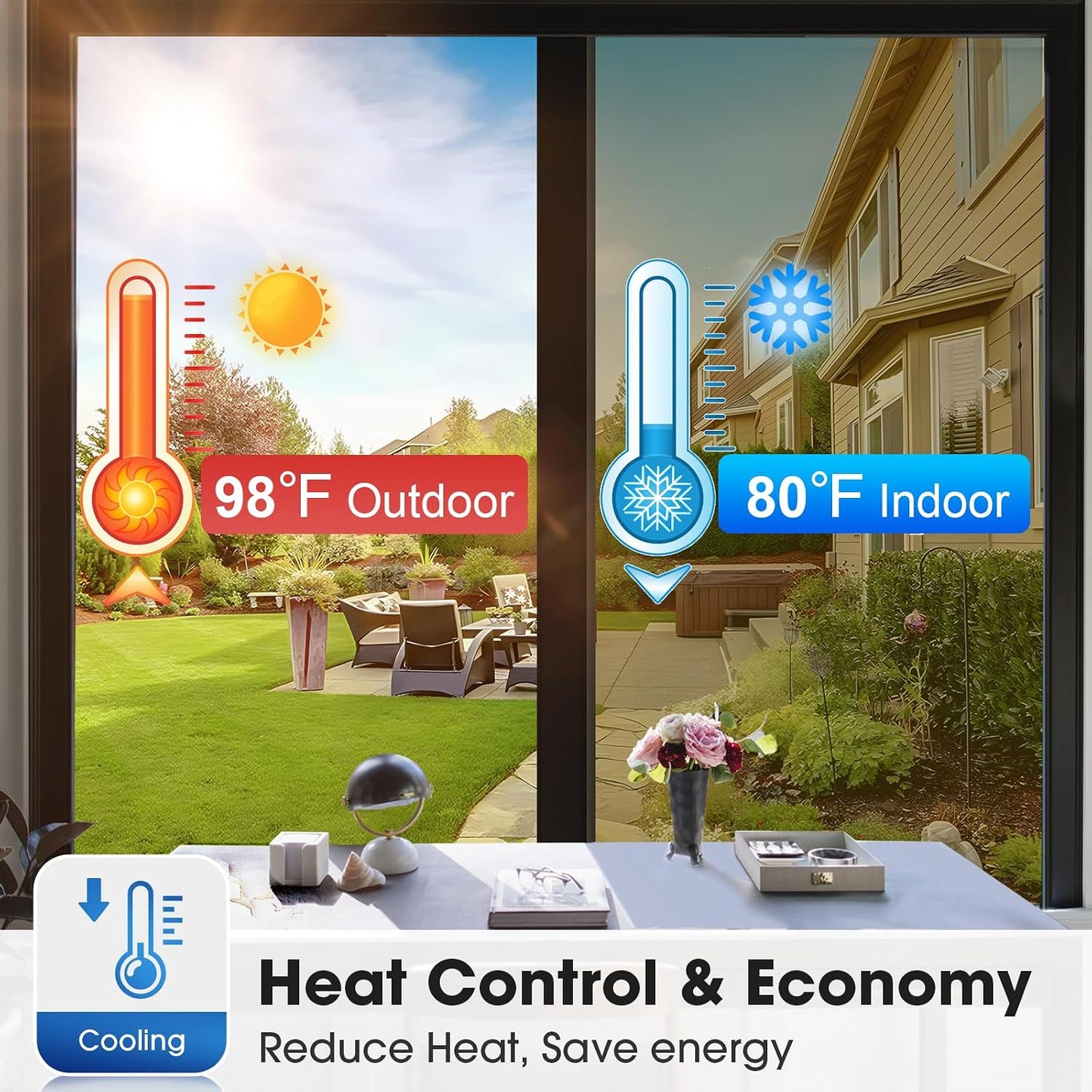 Coavas One Way Privacy Window Film, Heat Control Window Tint for Home, Sun Blocking Reflective Window Film See Out Not in, Anti UV Static Cling for Windows Office Door (Black, 17.5 Inch X 6.5 Feet)