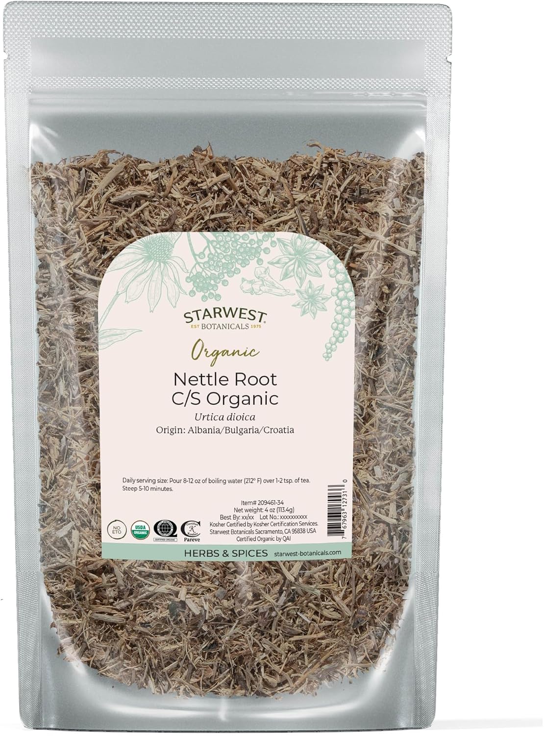 Starwest Botanicals Nettle Root Organic, Soups, Urtica Dioica - 4 oz Pouch