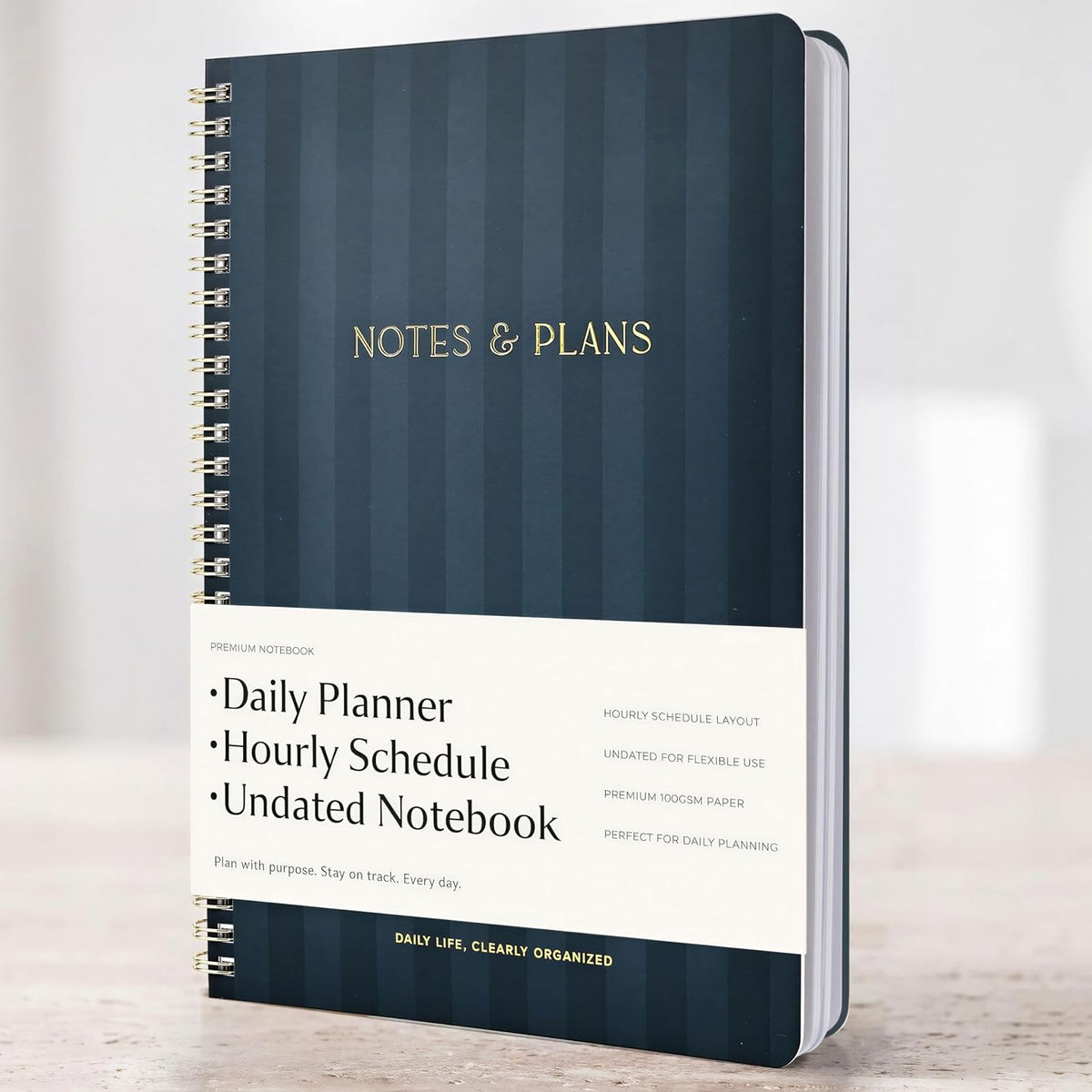 Beautiful Daily Planner And Notebook With Hourly Schedule - Spiral Notebook