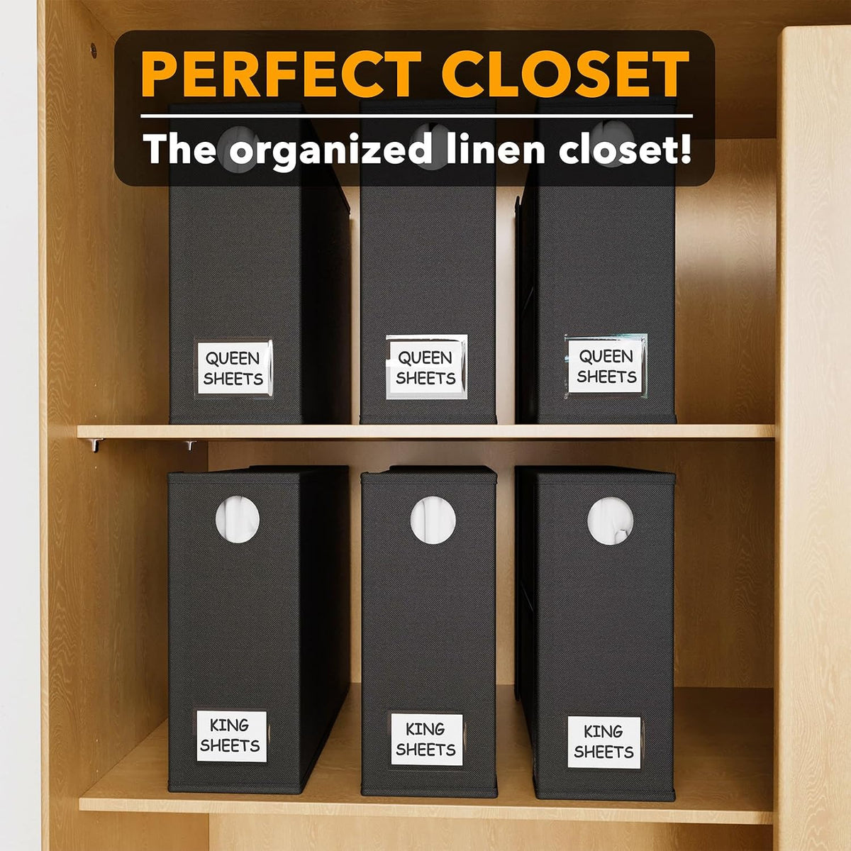 SpaceAid Bed Sheet Organizer and Storage, Foldable Sheet Organizer with Window for Linen Closet, Set Folder Keeper for Queen & King Size Bedding Storage (Black)