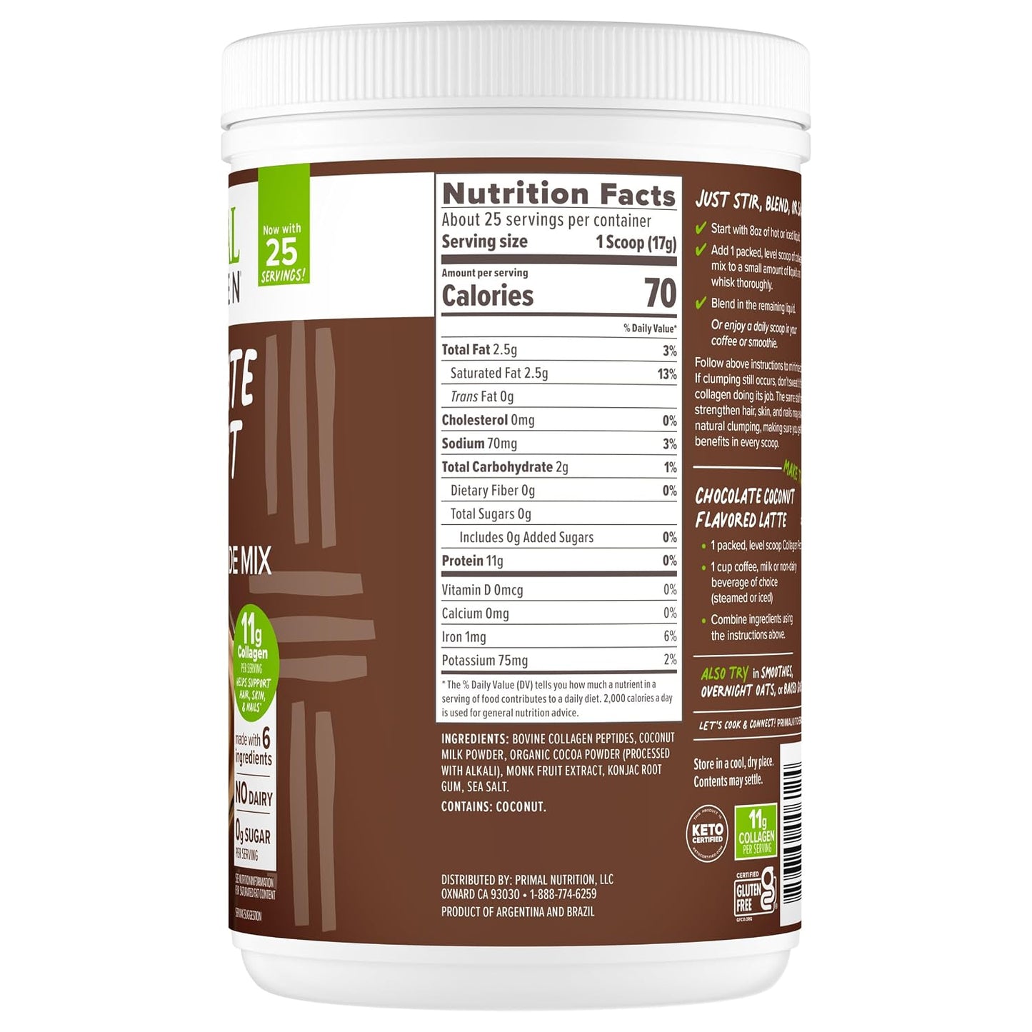 Primal Kitchen Matcha Collagen Keto Latte Powder, Sugar-Free Collagen Peptides, 9.33 Ounces