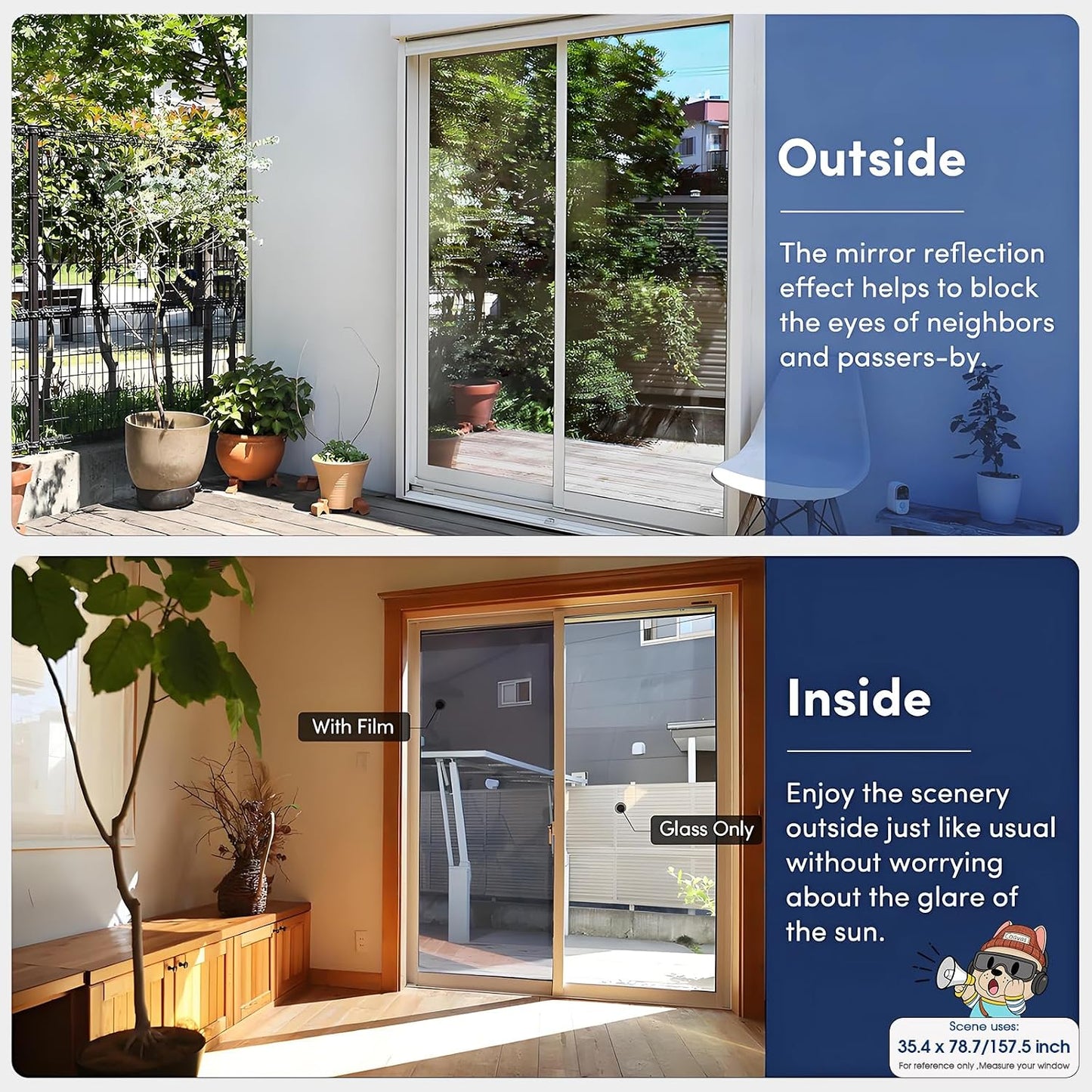 Coavas One Way Privacy Window Film, Heat Control Window Tint for Home, Sun Blocking Reflective Window Film See Out Not in, Anti UV Static Cling for Windows Office Door (Black, 17.5 Inch X 6.5 Feet)