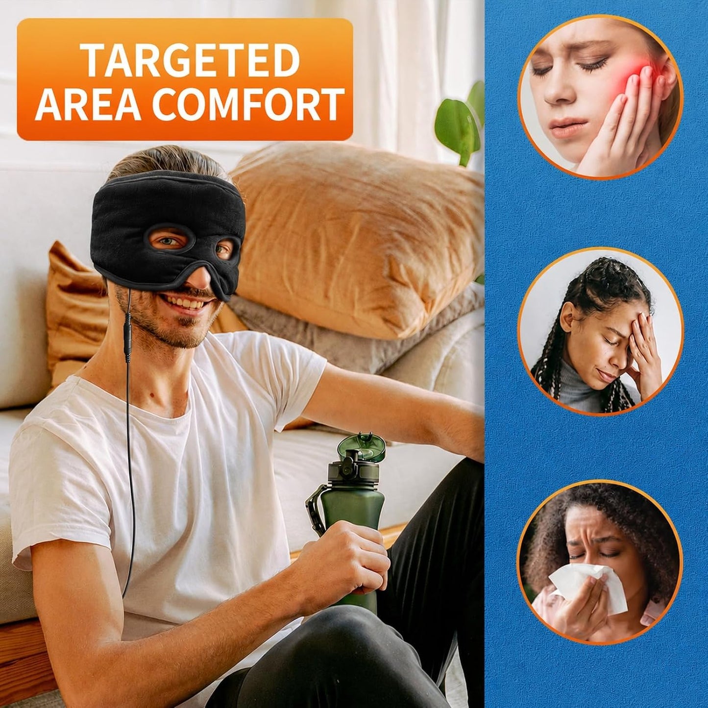 sticro Sinus Relief Mask Moist Heat with 3 Temp Settings, Ex-Large Headache Mask Electric Face Heating Pad for Sinus Pressure Relief, Migraine, Tension Headache Relief