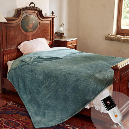 Texciting Heated Blanket Electric Blanket Throw 50''X60''-Heating Throw with 9 Heat Settings-2-10 Hours Auto Off,ETL Certified,Machine Washable (Green)