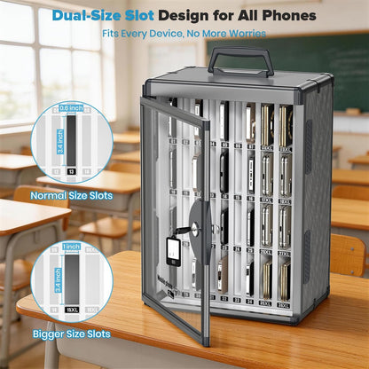 24 Slots Cell Phone Locker, Classroom Phone Storage Cabinet with Key, 【Wall Mounted】 【Aluminum Alloy】 Phone Lock Box, Mobile Phone Lockbox with Handle for School Office Exam(Silver)