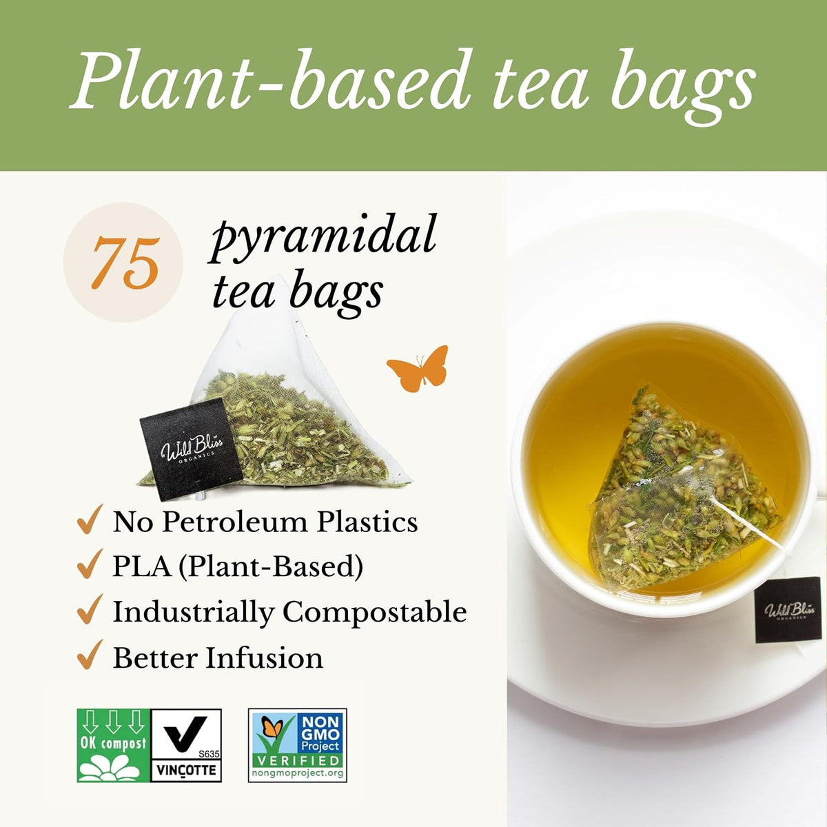 Organic Wild Yarrow Flower Herbal Tea, 75 Tea Bags