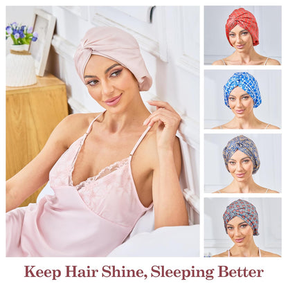 Adjustable Silk Satin Bonnet for Sleeping Hair Wrap, Double Layer Sleep Cap, Night Turban for Large Long Curly Braid Women Men Hair - Matcha Green