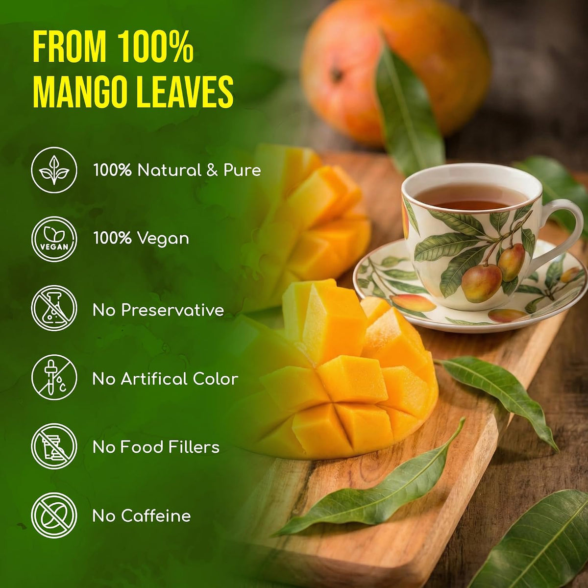 FreshDrinkUS, Premium 40 Mango Leaf Tea Bags, 100% Natural& Pure from Mango Leaves. Herbal Tea. No Sugar, No Caffeine, No Gluten, Vegan.