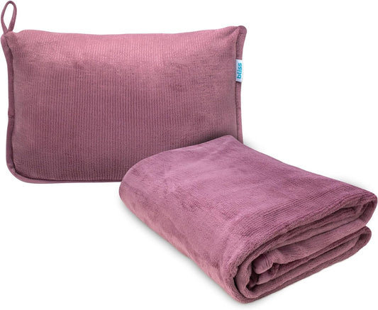 Bliss Faille Travel Pillow & Blanket Set, 2-in-1, Compact