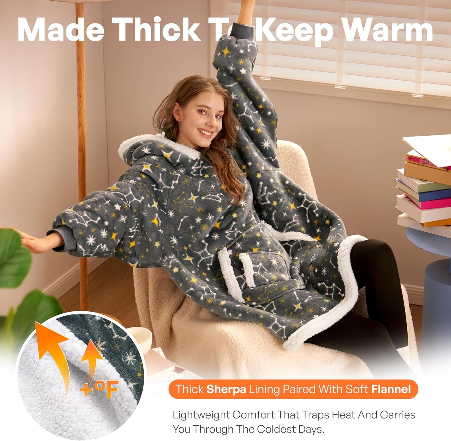 Giggling Getup Wearable Blanket Hoodie for Adults Gifts for Teen Girls Sister Women Sherpa Fleece Printed Hooded Blanket Sweatshirt Warm Cozy with Pocket & Sleeves Beige Cat