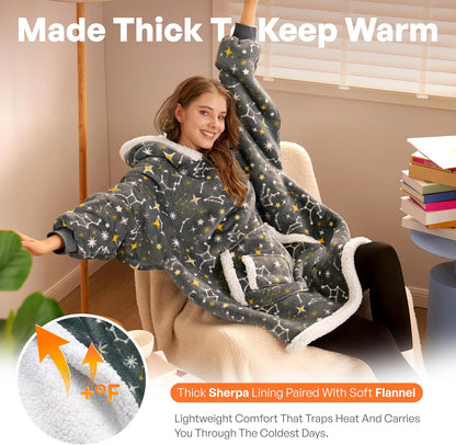 Giggling Getup Wearable Blanket Hoodie for Adults Gifts for Teen Girls Sister Women Sherpa Fleece Printed Hooded Blanket Sweatshirt Warm Cozy with Pocket & Sleeves Beige Cat