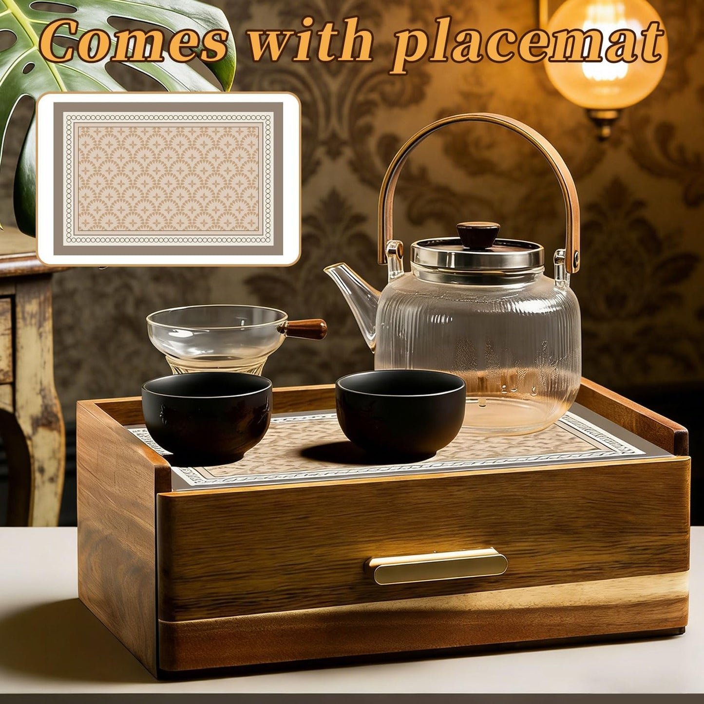 Acacia Wood Tea Bag Organizer with Compartments, Tea packet Storage Boxes & Display Caddy, Multi-Slot Teabag Holder Container Chest for Countertop, Organizador de Té