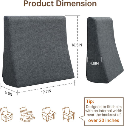 Vekkia Lumbar Support Pillow for Recliner - Couch Back Support Pillow for Lower Back Pain Relief, Lumbar Cushion for Sofa, Accent Chair & Armchair, Recliner Cushions for Elderly, Washable Cover (Gray)