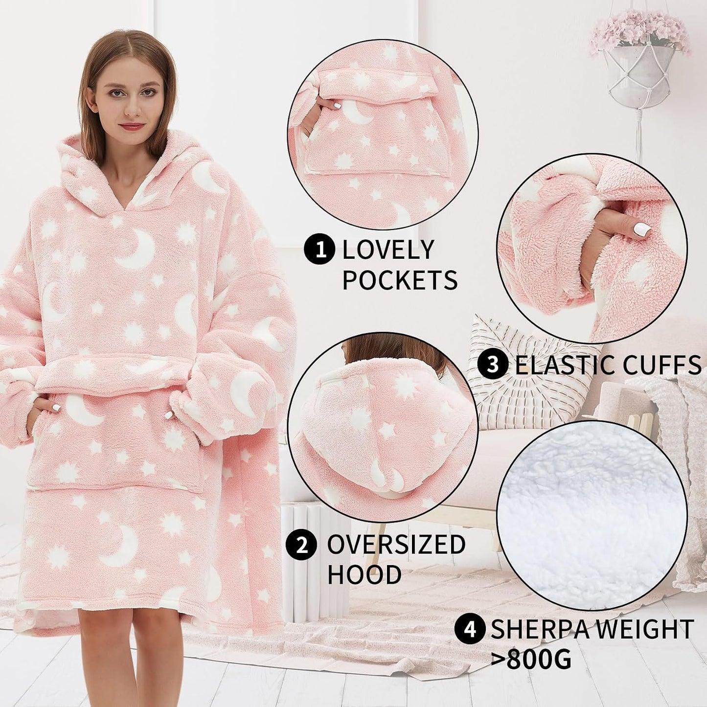 Fiosnow Sun and Moon Blanket Hoodies for Women and Men Adult Oversize Wearable Blanket Hoodies for Soft and Warm