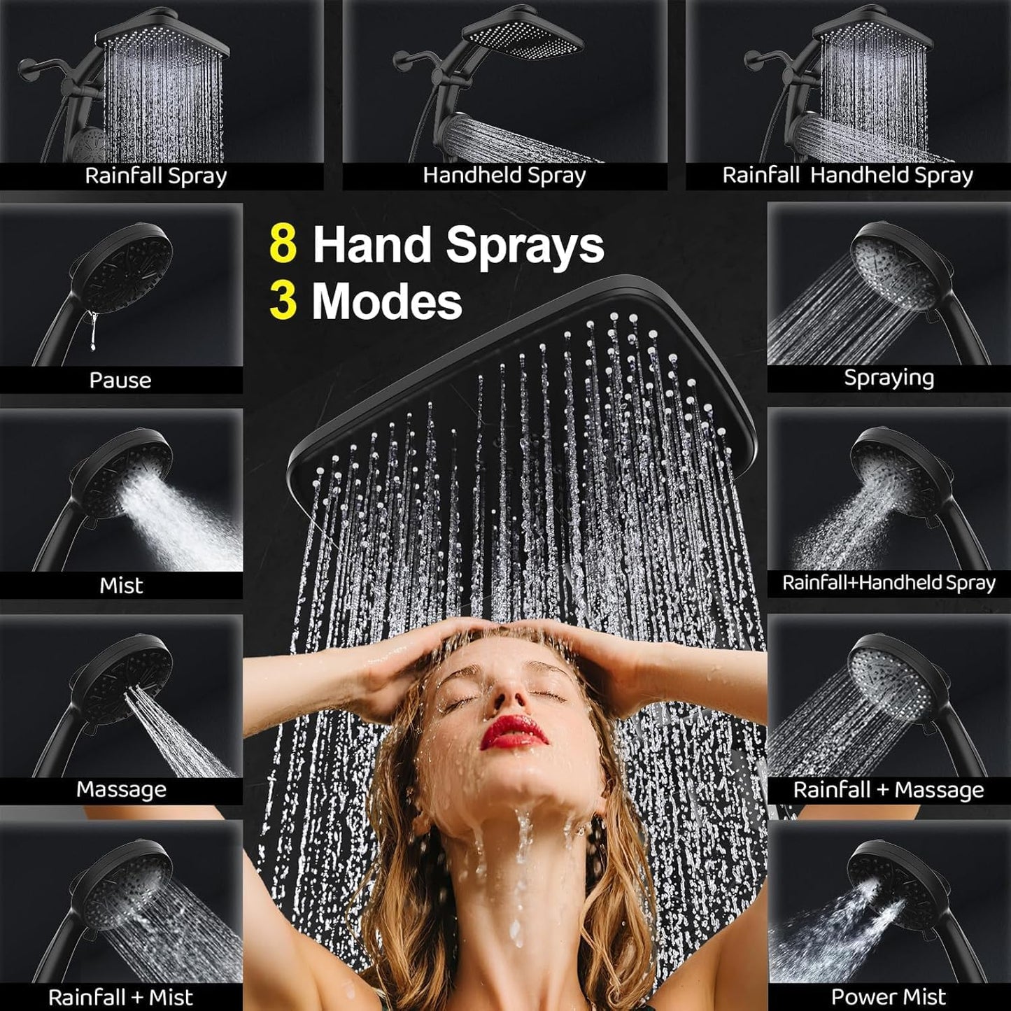 Rain Shower Head with filtered Handheld High Pressure rainfall Shower Heads with Handheld Spray Combo Adjustable one-piece stand daul shower head Built-in Magnetic Docking and Power Jets