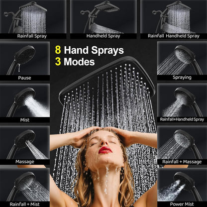Rain Shower Head with filtered Handheld High Pressure rainfall Shower Heads with Handheld Spray Combo Adjustable one-piece stand daul shower head Built-in Magnetic Docking and Power Jets