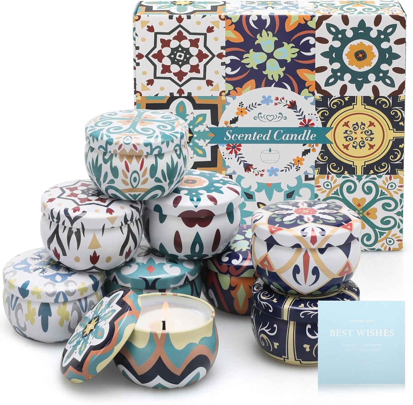 Scented Candles Gift Set for Women, 4 Pack Soy Wax Candles in Classic Bohemian Tins, Aromatherapy Candle Set, Birthday Gifts for Mom, Thank You Gifts