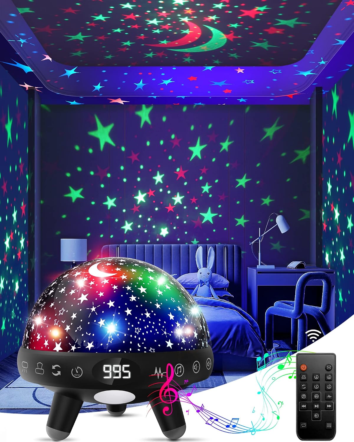 YACHANCE Kids Sound Machine with Night Light Projector,29 Soothing Sounds Baby Night Light Star Projector for Kids Room,White Noise Machine for Baby Sleeping Soother,Nursery Lamp,Bedroom Decor
