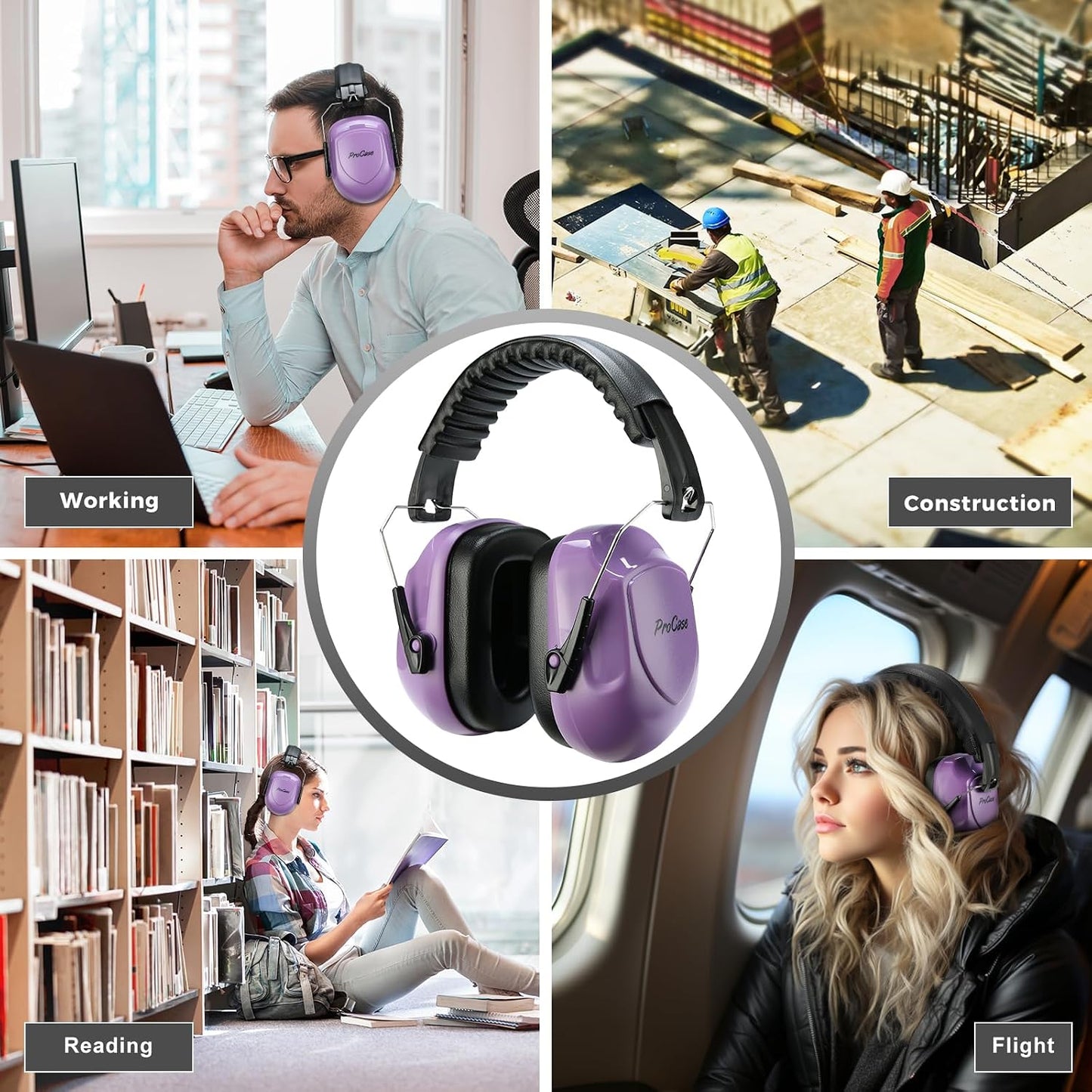 ProCase NRR 28dB Noise Reduction Ear Muffs, Foldable Adjustable Passive Noise Cancelling Headphones for Adults Kids Autism, Hearing Protection for Shooting, Construction, Mowing, Studying -Black - Colors B