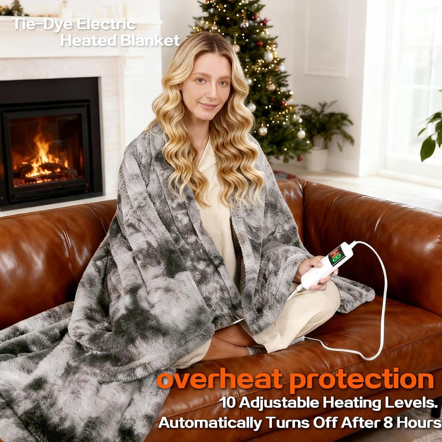 Heated Electric Blanket Throw 50''x60'' - Fast Tie-Dye Heating Blanket, Washable Heat Blanket 10 Heating Settings, 8h Timer Auto Off & Heated Protection, Soft Flannel & Sherpa Material