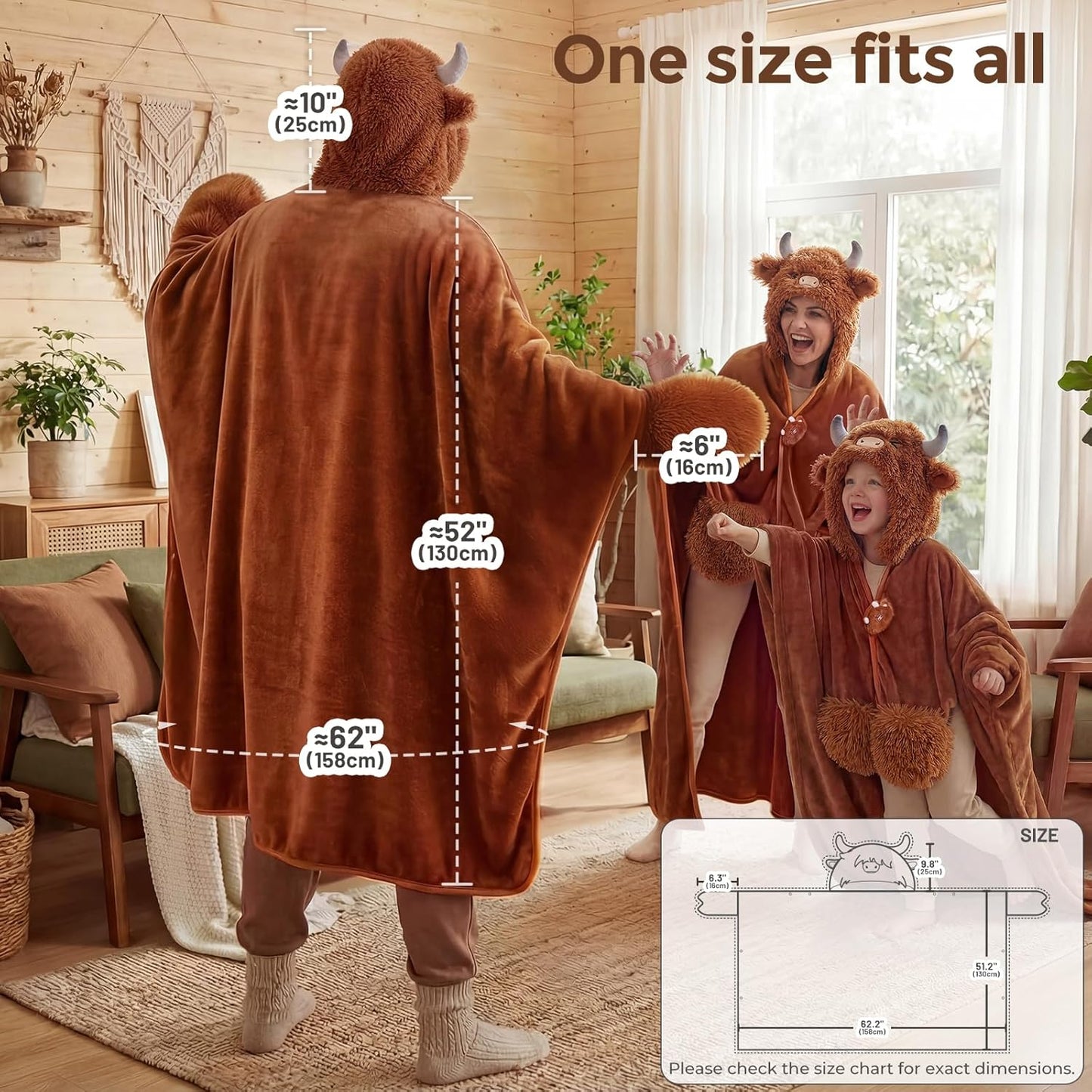 Mewaii Ultimate Softness Highland Cow Wearable Blanket Hoodie –Expertly Designed for American Body Full Coverage with Easy Movement Oversized Warm Cozy Flannel Blanket Cute Highland Cow Gift for Women