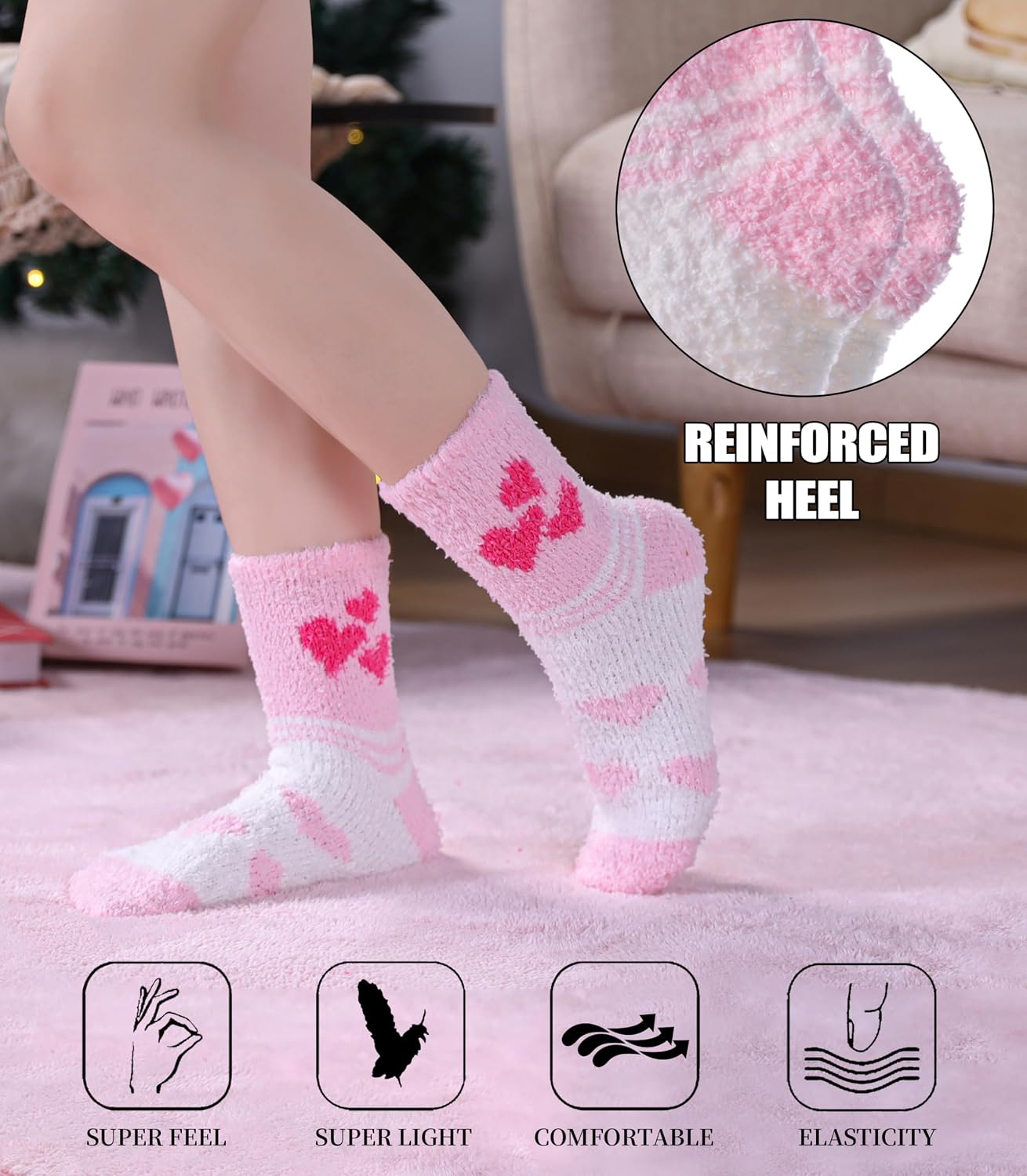 SDBING Fuzzy Socks for Women Soft Fluffy Home Sleeping Socks Cozy Warm Slipper Socks 6 or 5 Pairs