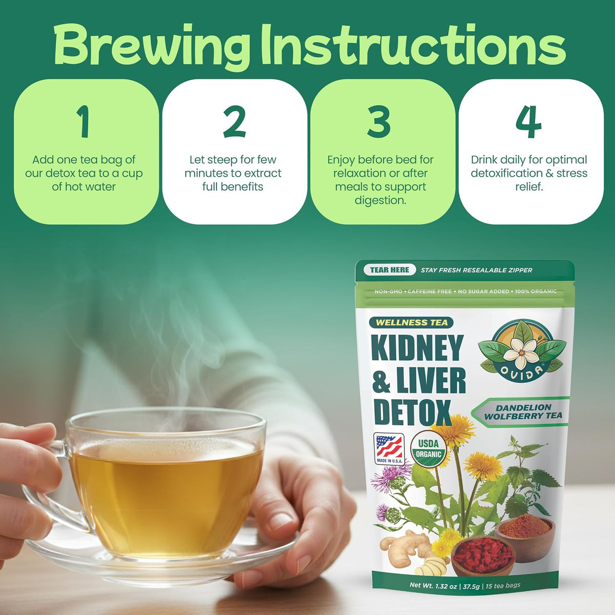 Dandelion Wolfberry Tea – Kidneys & Liver Tea with Milk Thistle, Goji Berry