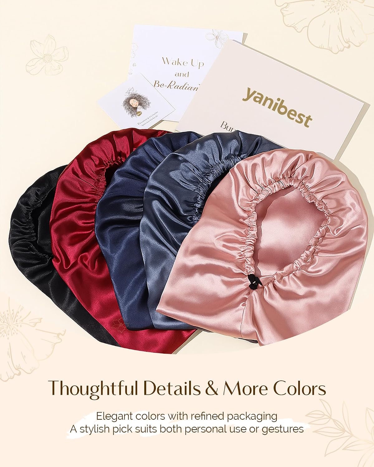 YANIBEST Satin Sleep Bonnet for Natural Hair - Extra Double Layer Long Adjustable Silk Hair Bonnet for Braids, Locs, Curls - Women’s Night Hair Protection Cap