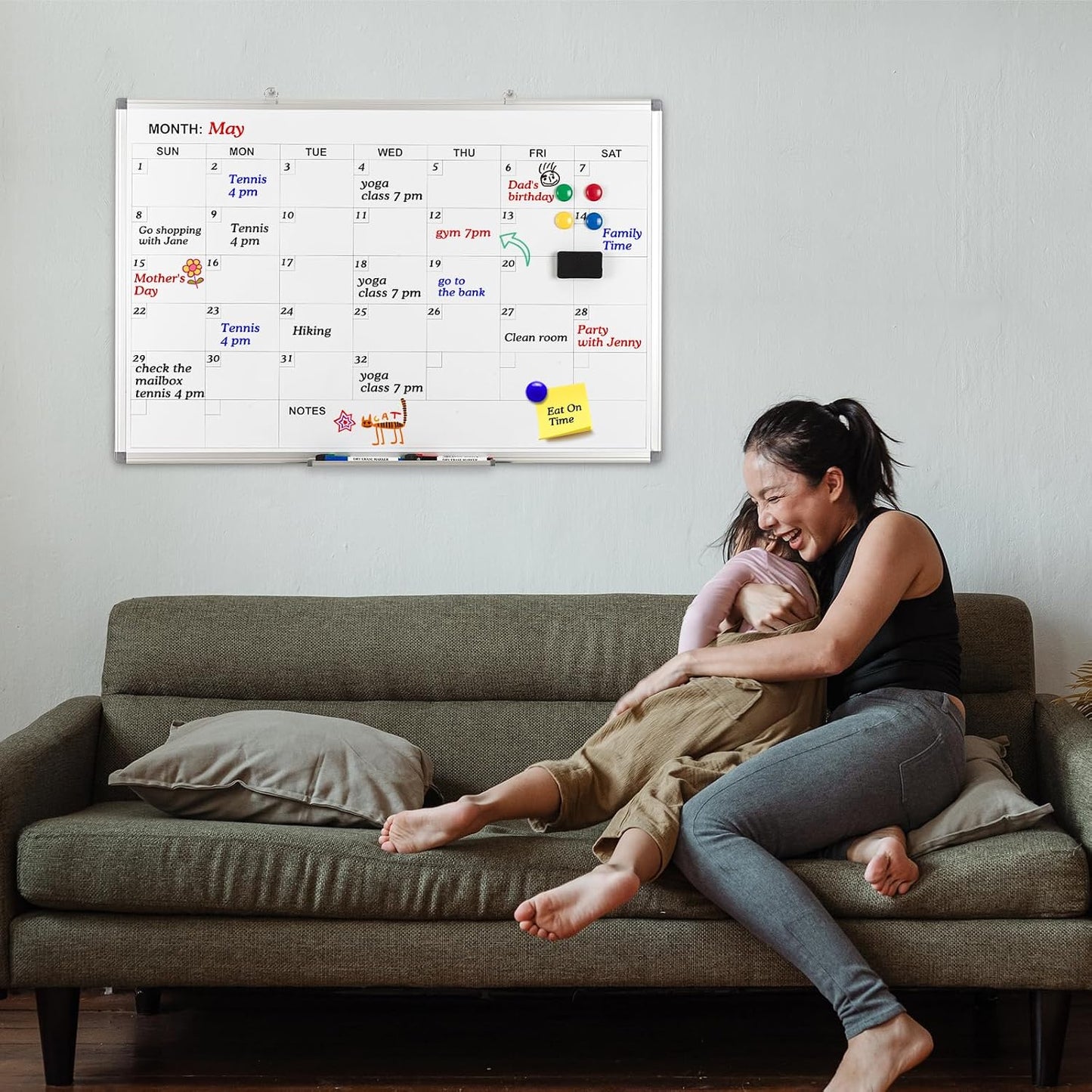 Comix Magnetic Dry Erase Calendar Whiteboard, 24 x 18 Inches Monthly Calendar Dry Erase Board for Wall, Aluminum Frame Planner White Board with Markers, Eraser, Magnets