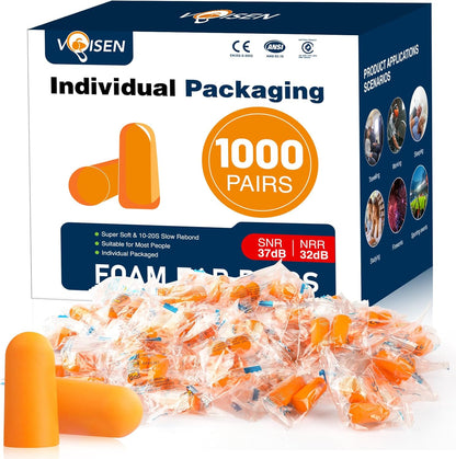 VOISEN Ear Plug,500 Pairs Ear Plugs for Sleeping,32dB NRR 37dB SNR Ear Plugs Noise Cancelling for Snoring, Studying, Loud Events, Traveling & Concerts, Individual Package