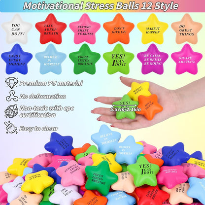 96 Pieces Motivational Stress Balls 2 Inch Inspirational Stress Relief Ball Bulk Hand Exercise Balls Encouraging Colorful Foam Balls Anxiety Small Balls with Quotes for Kids Adults Teens, 12 Styles