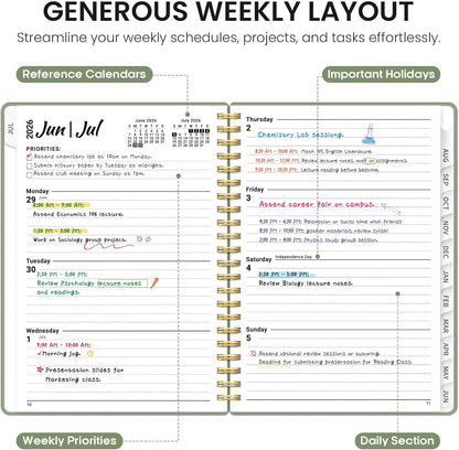 Planner 2026-2027, 8.5" x 11" Weekly and Monthly Academic Year Planner Calendar, July 2026 - June 2027, Hardcover Large School Planning Agenda With Tabs, Perfect for School & Office Supplies, A4, Green