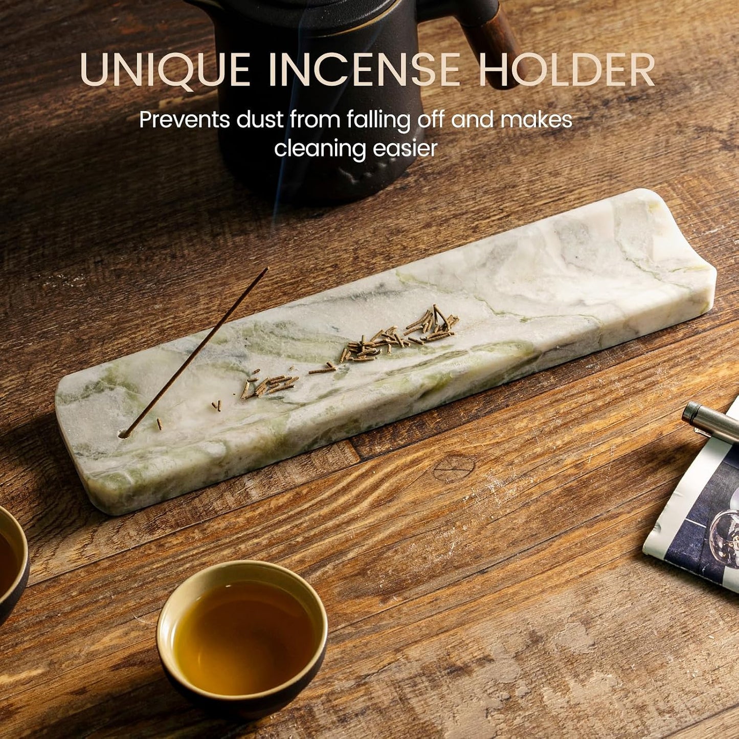 Koville Marble Incense Holder, Incense Holder for Sticks, Incense Sticks Holder Ash Catcher for Meditation Yoga SPA, Natural Stone Incense Burner, Home Table Decor (Grey)