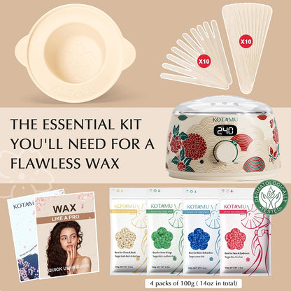KOTAMU Waxing Kit for Women & Men, Pink Digital Wax Pot Warmer Hair Removal | Home Hard Wax Kit, Wax Machine, Face, Eyebrow, Bikini, Brazilian, Body, Sensitive Skin, 25 Accessories, Beginner-Friendly