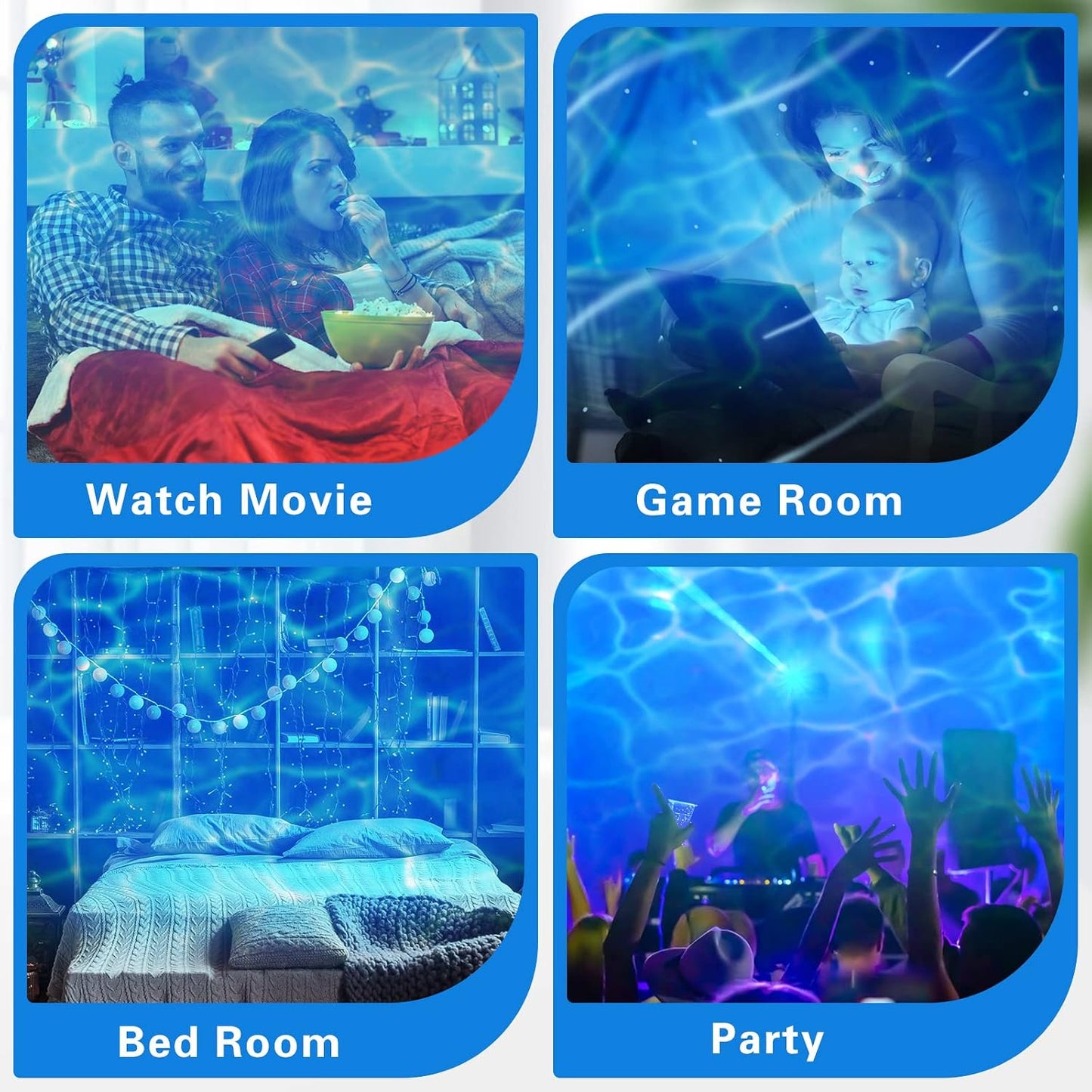 Riakrum 6 Pcs Water Effect Projector Light Winter LED Ocean Wave Projector Water Wave Effect Night Light Rotating Room 360 Degree Lamp Lighting for Bedroom Under Sea Wedding Party Decoration (Blue)