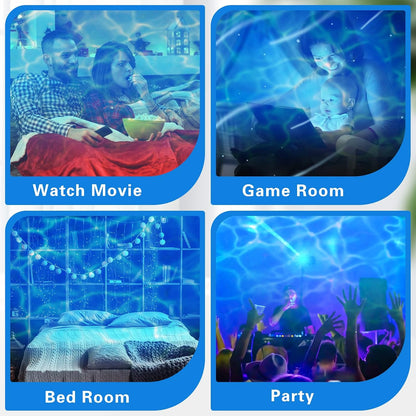 Riakrum 6 Pcs Water Effect Projector Light Winter LED Ocean Wave Projector Water Wave Effect Night Light Rotating Room 360 Degree Lamp Lighting for Bedroom Under Sea Wedding Party Decoration (Blue)