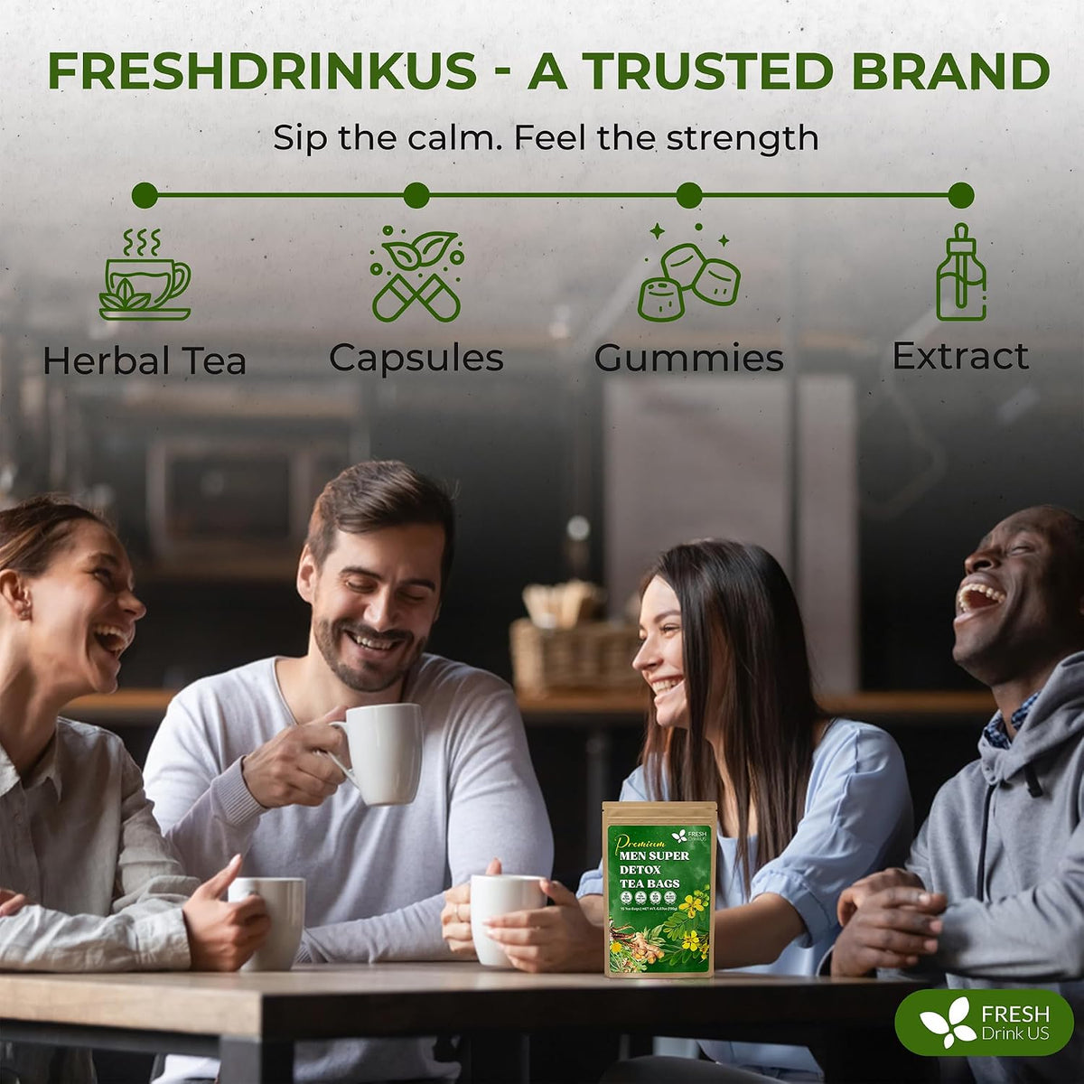 FreshDrinkUS, Premium 135 Tea Bags Men Super Tea – Herbal Blend with Senna, Dandelion Root, Ginger, Peppermint & More – 100% Natural, Sugar-Free. Caffeine-Free. Gluten-Free. Vegan