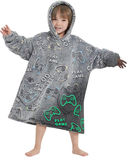 Fiosnow Glow in the Dark Unicorn Blanket Hoodies for Kids 6-13YR Oversize Wearable Blanket Hoodies for Boys Girls Teens