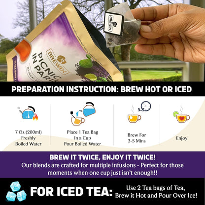 BREWIX, Earl Grey Lavender Tea Bags (25 Whole-Leaf Pyramid Sachets) | London Fog Black Tea with Natural Bergamot, Lavender & Vanilla | Floral, Aromatic & Caffeinated, Hot, Iced or Latte | Picnic in Paris